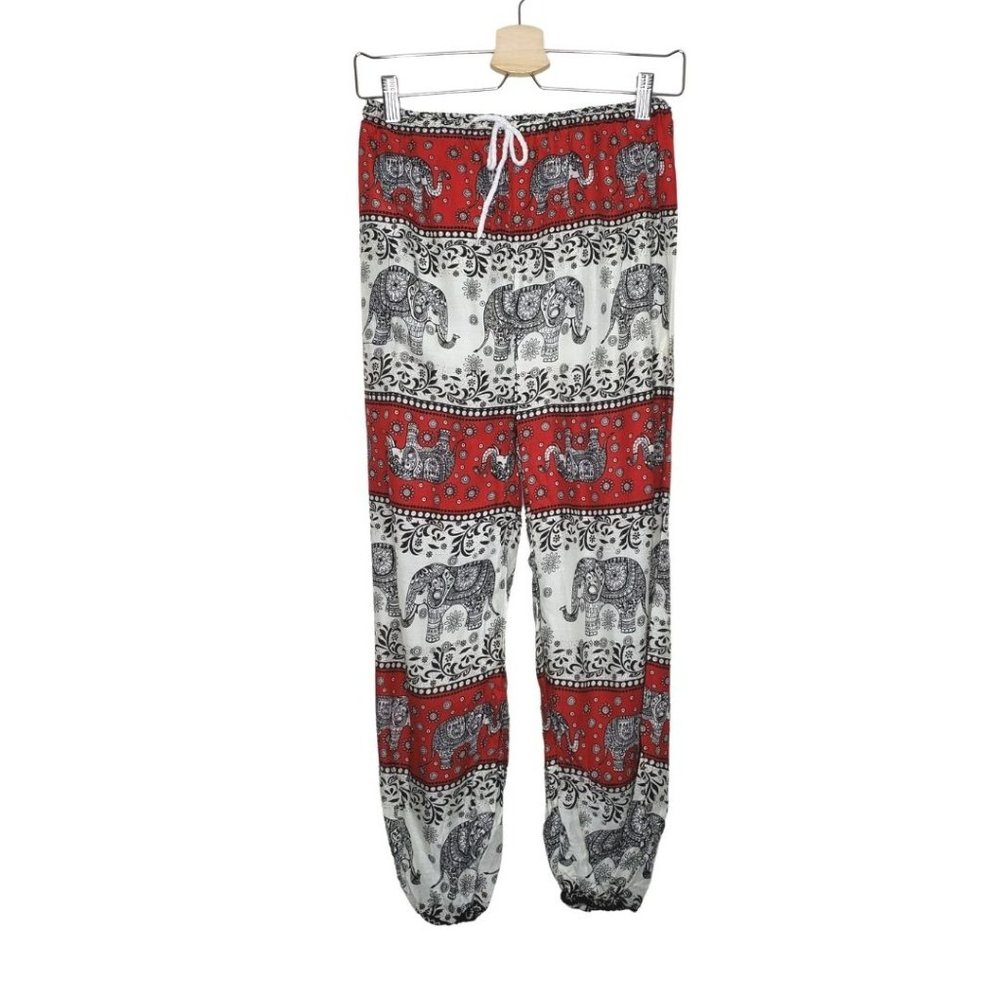 (NWOT) Cambodian Elephant Print Elastic Drawstring Harem Pants